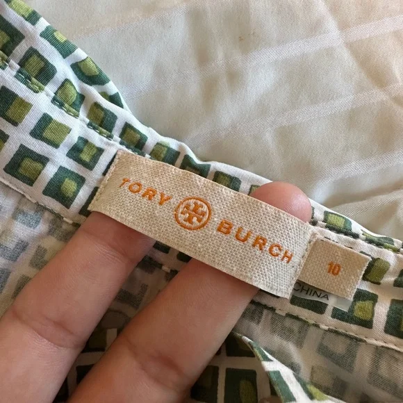 Tory Burch White/Green Checkered Button Up Short Sleeve Top - Picture 8 of 8